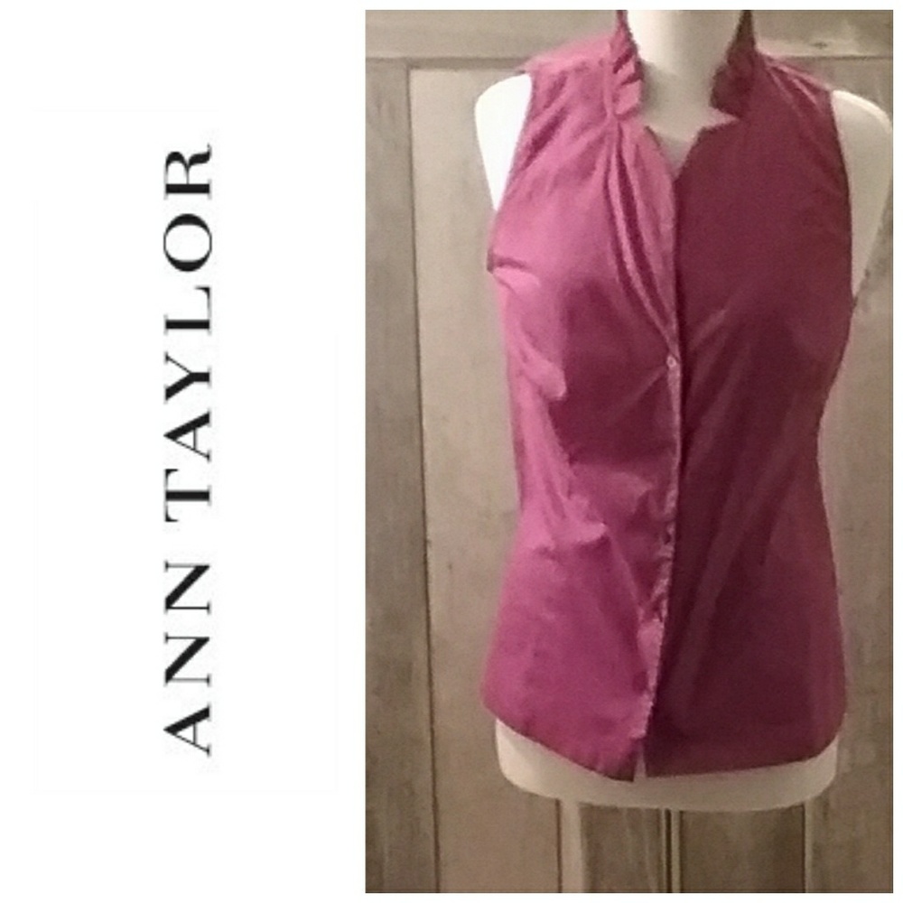 Ann Taylor Sleeveless Burgundy Ruffled Collar Top